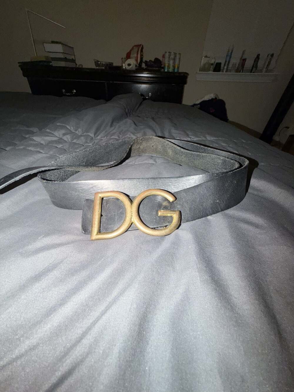 Dolce & Gabbana Black Leather Belt with Gold Tone DG Logo Buckle